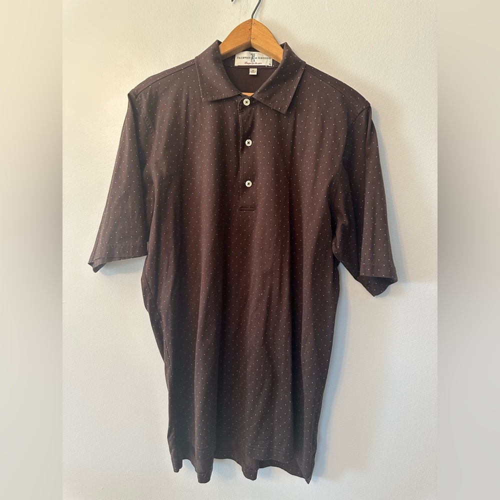 Fairway & Greene Brown Polo with Micro Dot Print Men’s Size M